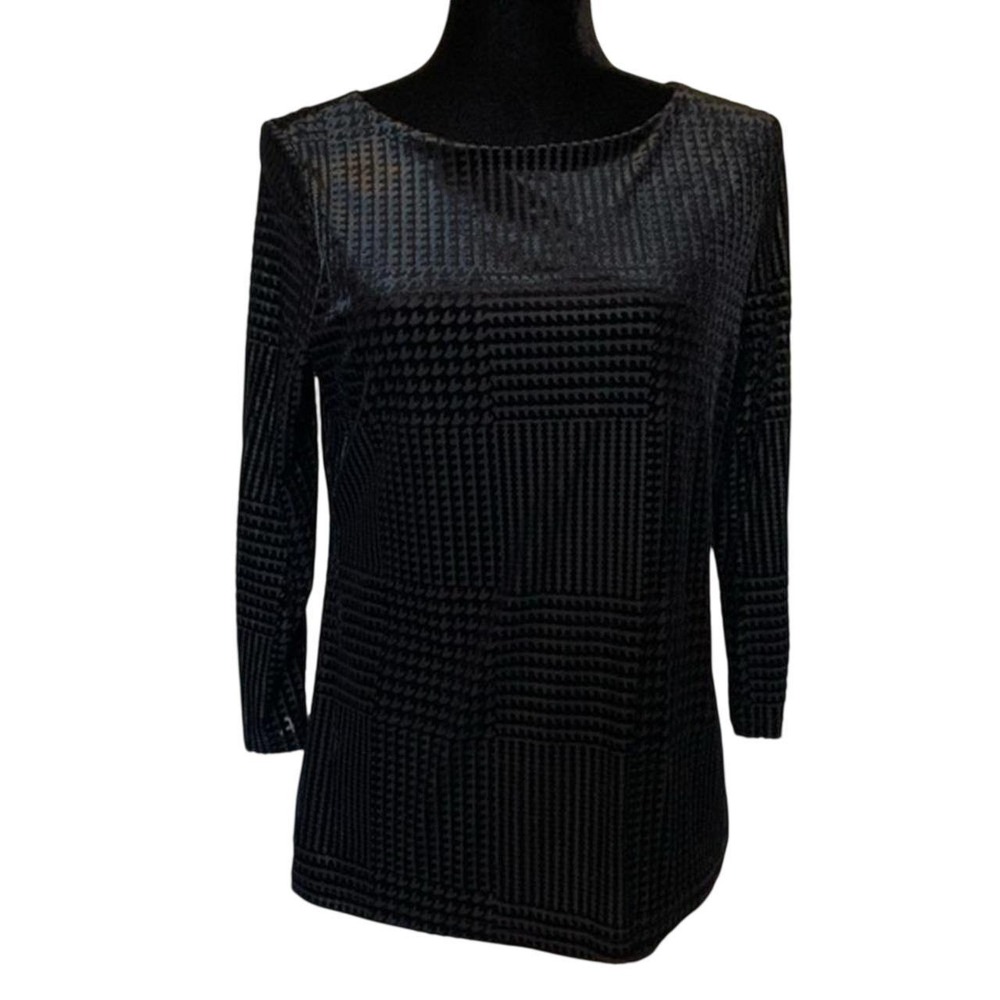 Charter Club Womens PM Black Velvet Burnout Boat Neck 3/4 Sleeve Top
